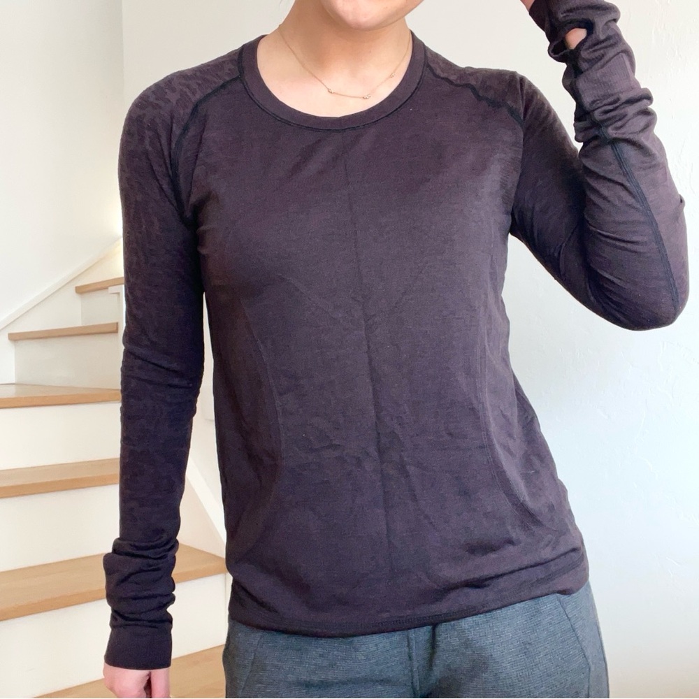 Lululemon Athletica Swiftly Tech Long Sleeve Black Cherry Purple Burgundy Shirt